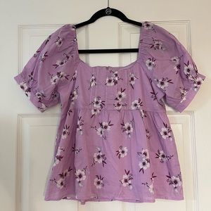 Francesca’s Babydoll Puff Sleeve Floral Top